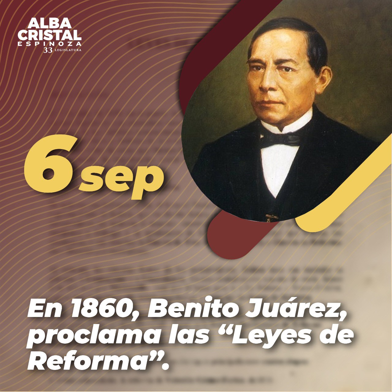 06 de Septiembre Conmemoración de la publicación de las Leyes de Reforma